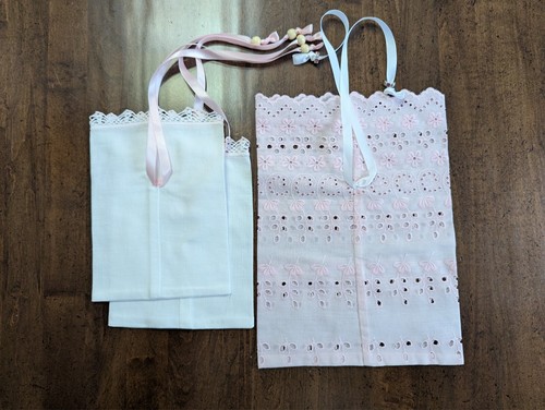 LOT/18 diff FLAT BAGS hm w/up-cycled VTG Linens/Fabrics PINKS-WHITES x DIY Gifts - Picture 11 of 14