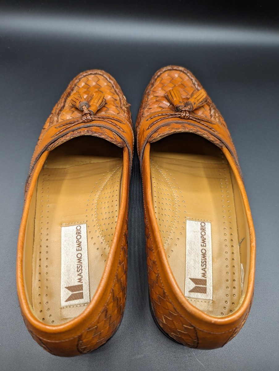 Massimo Emporio Brown Woven Leather Tassel‎ Accent Dress Loafers Massimo Emporio Spain Men Brown woven Leather Tassel Slip on  main image 3