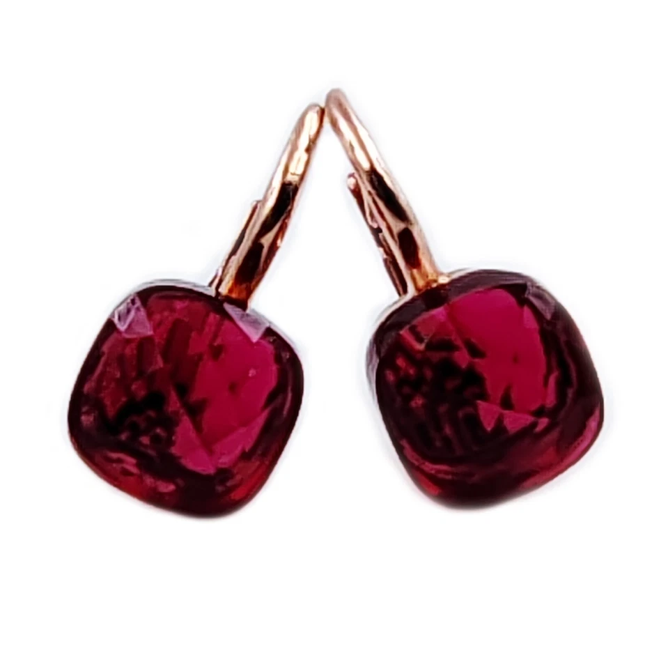 Orecchini in argento rosa da donna pendenti placcato oro rosa con Rubino Rosso - Immagine 2 di 4