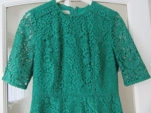 Hobbs Womens Party Evening Dress Green Lace Knee Length Size UK 10 - Picture 4 of 10