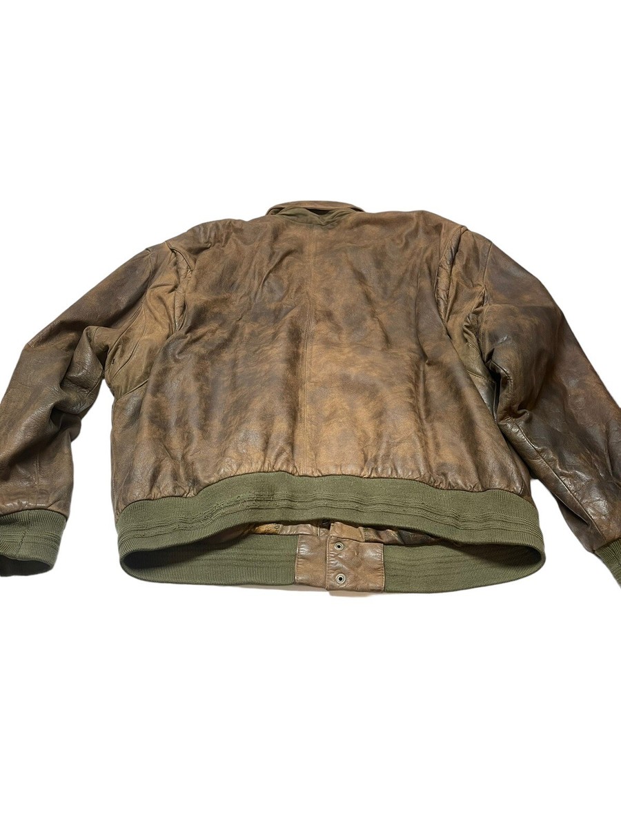 Roundtree And York Brown Faded Leather Bomber Jacket Men's
