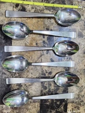 🔎SET OF 6 LAUFFER HOLLAND CORA 18/8 STAINLESS STEEL "7 1/4"  OVAL SOUP SPOONS🍲