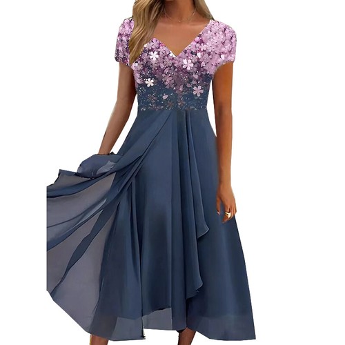 Vestido de Noche Midi Manga Corta Mujer Talla Grande Estampado Línea A ≌ - Imagen 11 de 16