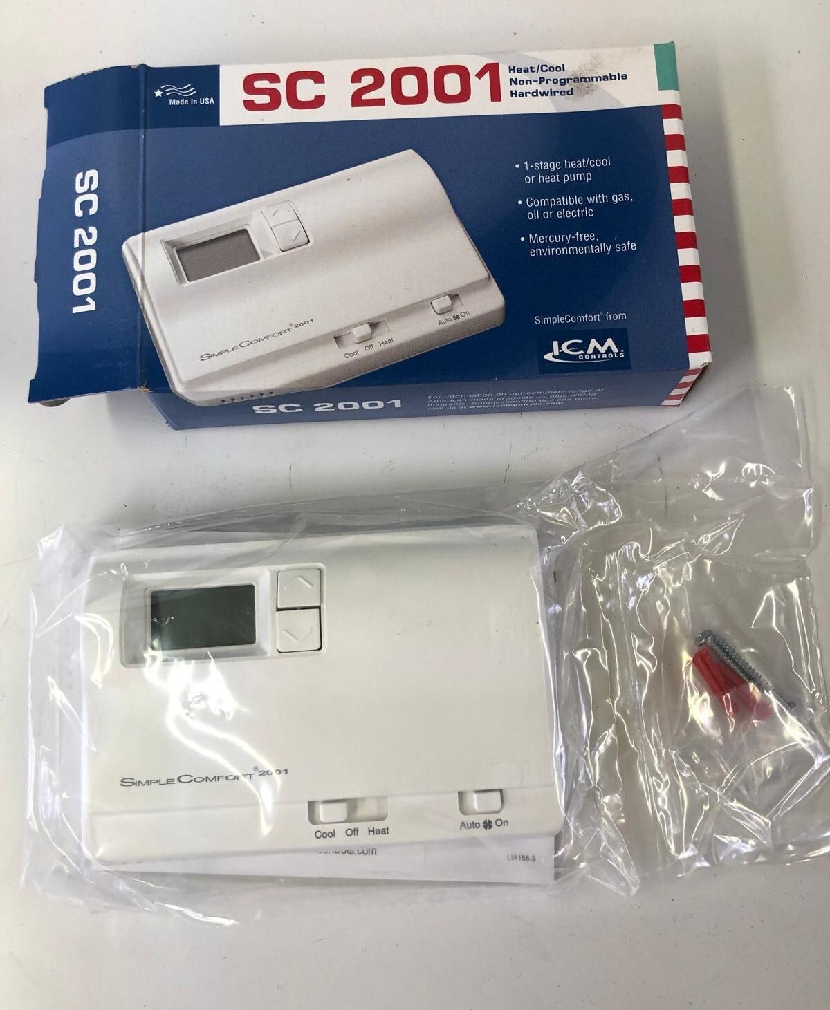 Simple Comfort SC2001 ICM Controls Heat/Cool Non-Programmable Thermostat New