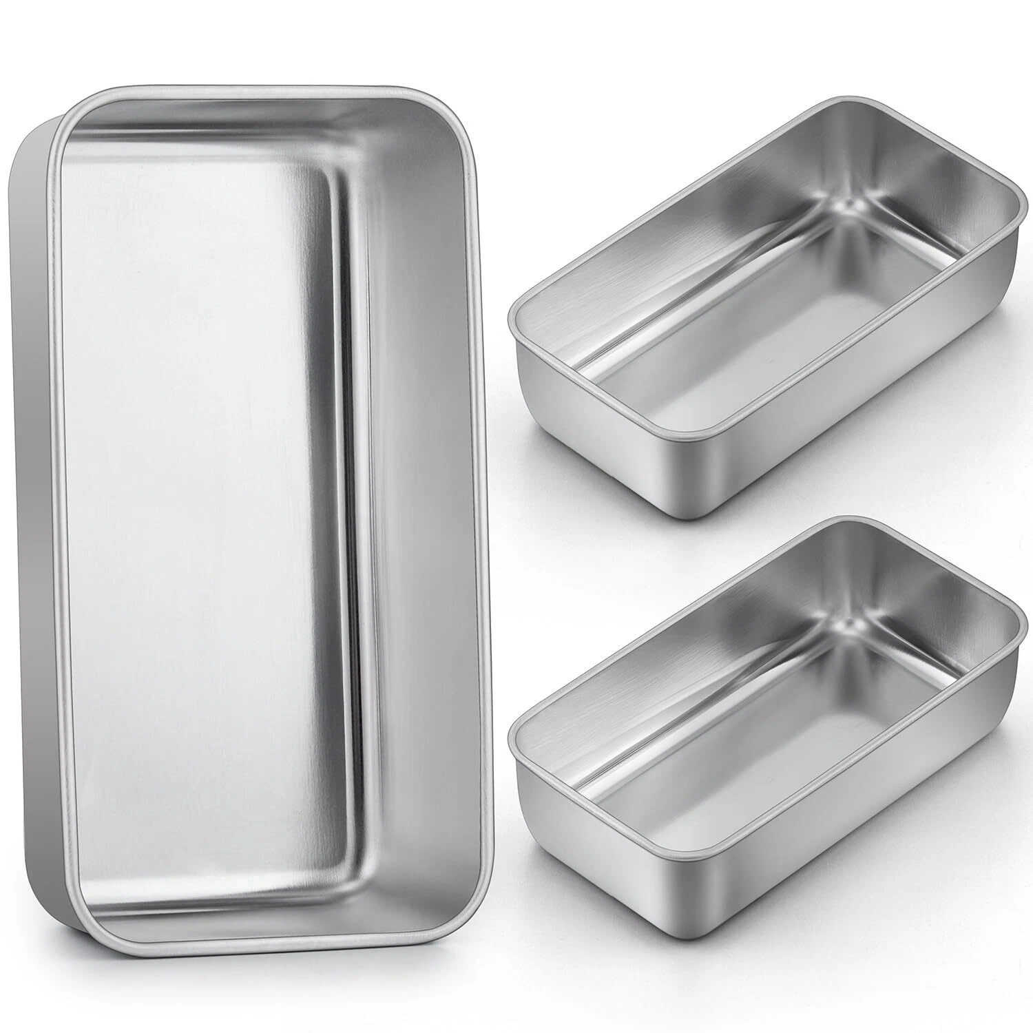 3 Pack 9x5 Inch Stainless Steel Loaf Pans for Baking Bread Homemade Brownies