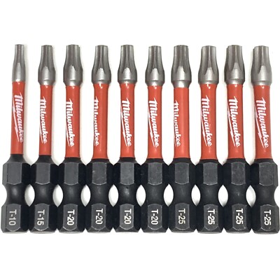 T-10 T-15 T-20 T-25 MILWAUKEE SHOCKWAVE Impact Duty Torx 2in. 10Pc Bit Set NEW