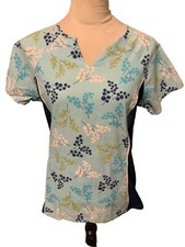 Cherokee Studio Scrub Top Lt Blue  Navy Stretch Sides Small
