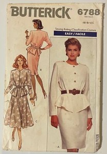 BUTTERICK PATTERN #6788 MISS SIZE 6-8-10 LOOSE FIT BLOUSON DRESS IN 3 LENGTHS