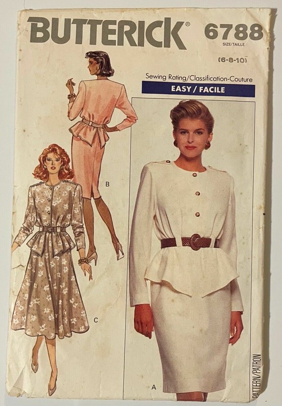 BUTTERICK PATTERN #6788 MISS SIZE 6-8-10 LOOSE FIT BLOUSON DRESS IN 3 LENGTHS
