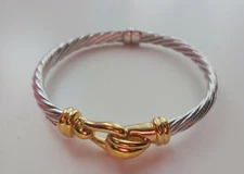Signed Italy Sterling Silver 14K Gold Cable Door Knob Knocker Clamper Bracelet