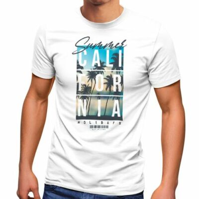 Herren T-Shirt Summer California Holidays Sommer Palmen Foto Print  Aufdruck