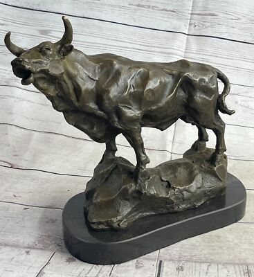 Abstract Modern Art Classic Signed Bull Handcrafted Bronze Sculpture Figure