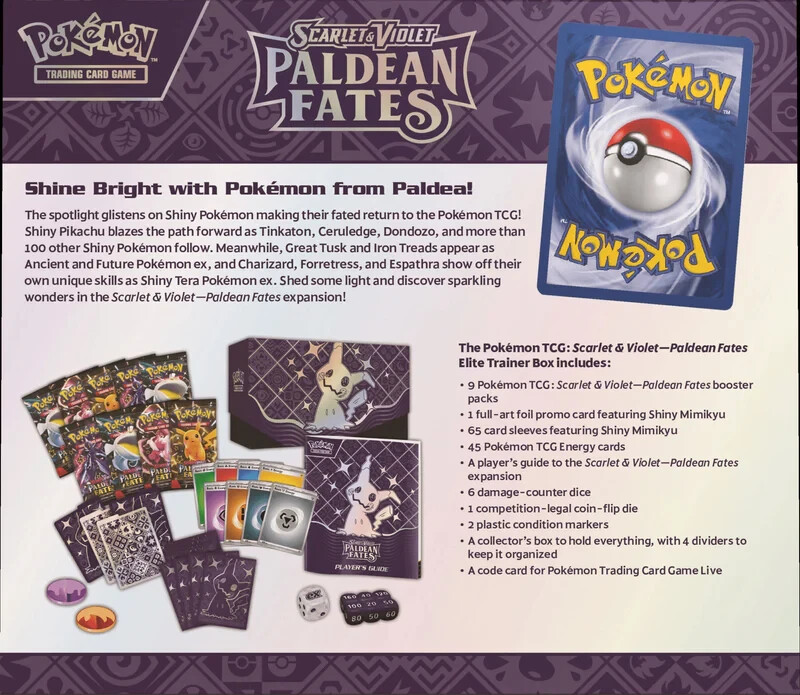 Paldean Fates Elite Trainer Box ETB New Sealed Mimikyu Scarlet