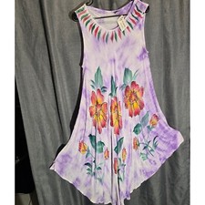 Floral Tie Dye Dress Sleeveless Casual Summer Sundress Purple Size OS