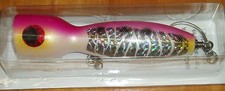 Kaku Model S Giant Trevally Popper. Solid Wood. Pink/White