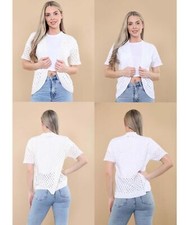 Ladies Women Open Front Short Sleeve Crochet Knitted Party Jumper Shrug Cardigan