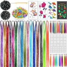 Hair Tinsel 44 Inch 16 Tinsel Hair with Tools 12 Rainbow Hair 12Feather Hair