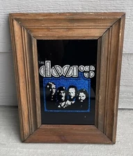 Vintage THE DOORS Jim Morrison Carnival Foil Mirror Glass Art Wood Frame 1970s