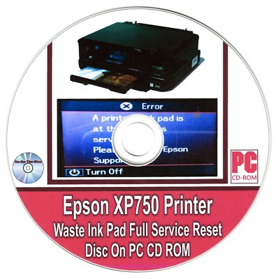 Epson XP750 Drucker Rest Tintenkissen Full Service Reset Disc auf PC CD ROM