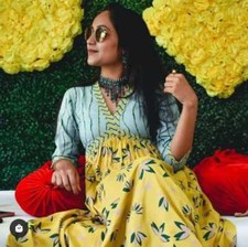 Indian Women Floral Print Flared Rayon Kurta Kurti Dress Top Tunic Pakistani