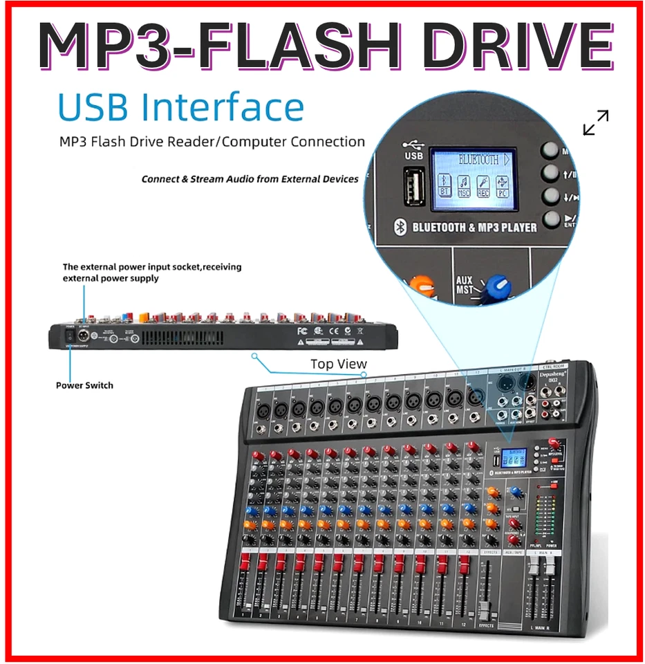 12 CHANNEL MIXER-DJ Studio Stage-Bluetooth USB MP3 FX (Low 12-channel price!) - Image 2 of 4