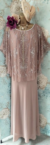Nightingales nude Beige cape 20s wedding Guest mother beaded evening dress 26 - Picture 10 of 19
