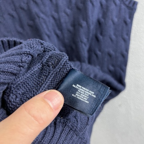Polo Ralph Lauren Vest Boys Large 14-16 Navy Blue Cable Knit V Neck Sweater - Picture 7 of 10