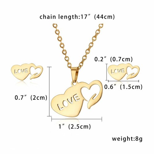 Gold Plated Heart King Pendant Necklace Earrings Stainless Steel Women Jewelry - Picture 31 of 73
