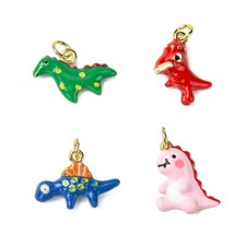 4x Brass Enamel Dinosaur Shape Pendant for Charm Earring Necklace Jewelry Making