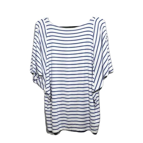 Dana Bachman Women Blouse Size S TShirt Blue Stripe Wide Loose Hippie Relax Top