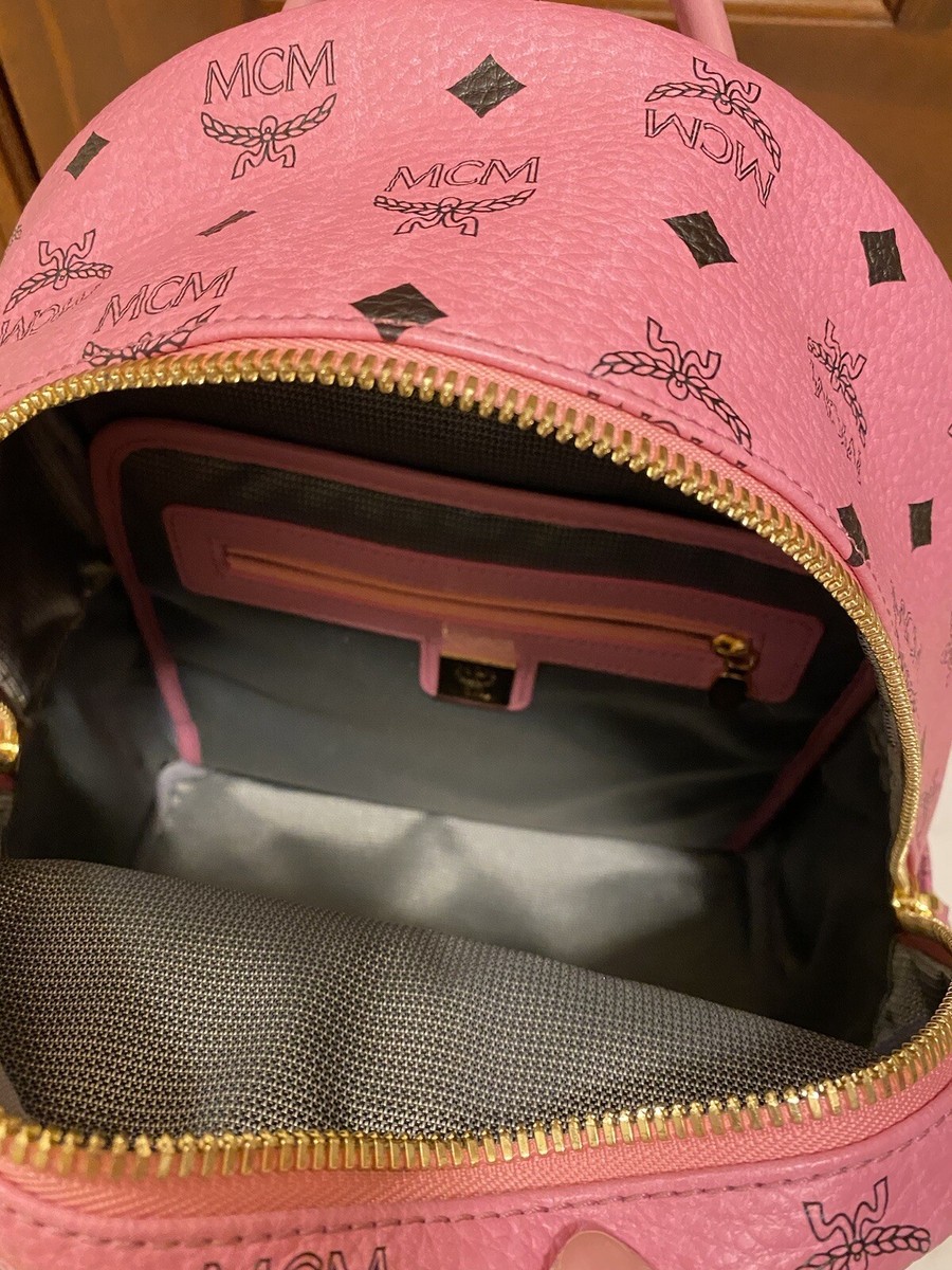MCM Pink Monogram Gold Stud Leather Stark Backpack Black  display picture 3