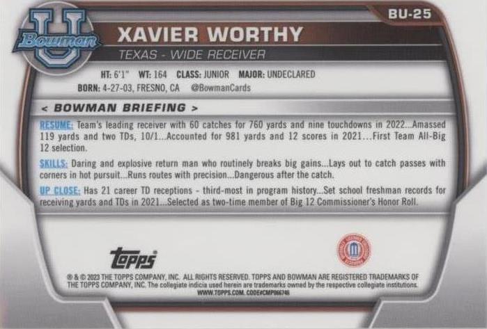 2023 Topps National Convention Wrapper Redemption Xavier Worthy #BU-25