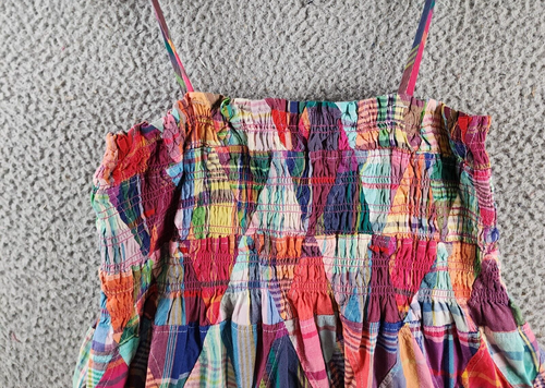 Polo Ralph Lauren Smocked Patchwork Madras Dress Girl 14 Multi Ruffle Sleeveless - Picture 12 of 13