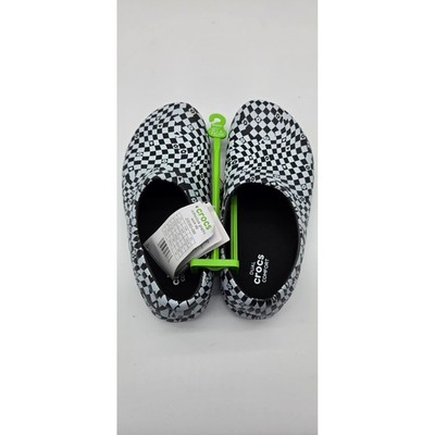 Crocs On-the-Clock Graphic Work Slip Clogs Black White Checkered W7 M5