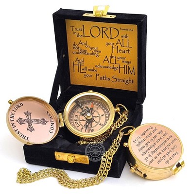 Trust in The Lord with All Your Heart - Proverbs 3: 5-6 Quote Engraved Compas...