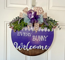 "EVERY BUNNY WELCOME" 14" WOOD SIGN, DOOR OR WALL DECOR, GIFT, EASTER DECOR