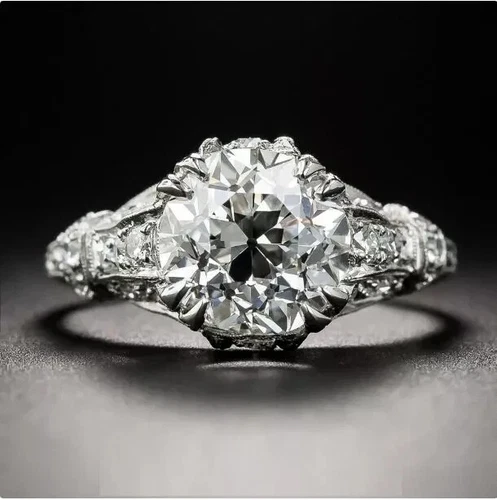 Art Deco Vintage Style 3Ct Lab Created Diamond Engagement 14K White Gold FN Ring