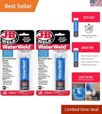 WaterWeld, 1 Hour Cure, Epoxy Putty Stick - 2 Pack, Off-White