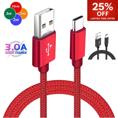 CRAZY4FONES HeavyDuty USB Type C Charging Cable Braided Fast Phone Charger Long Lead 2m 3m