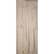 Antique Edwardian White Cotton Voile Dressing Gown Robe Wrapper Lace Collar Cuff
