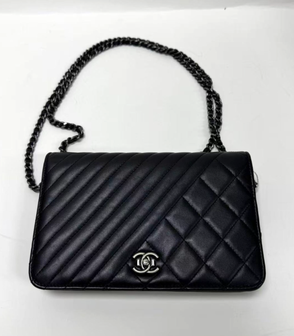 CHANEL Woc Calfskin Chain Shoulder bag Crossbody Women Black Silver Classic