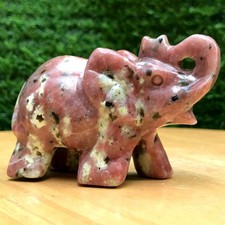180G Natural red leopard print Crystal Hand Carved elephant Healing Reiki