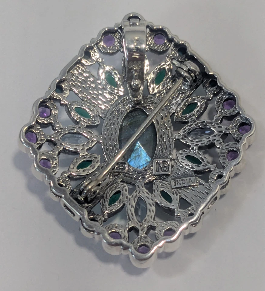 ** (NOS) Nicky Butler 925 S.Silver Labradorite/Multigem Brooch AP-09 - Image 3 of 4
