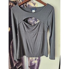 Boston Proper Womens Gray Long Sleeve Front Back Keyhole Cutout Top XS USA Made