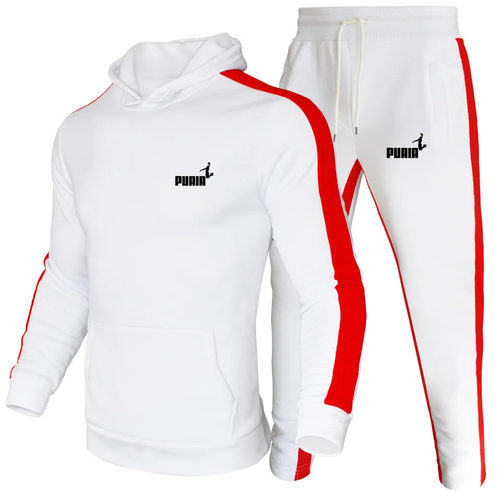 Men women Tracksuit, Casual Hooded Sweatshirt+ stripe pant 2 Pcs Sports Suit - Picture 4 of 11