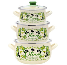 Metalac Serbian Enamel Stockpot Set of 3 Enameled Pot Set 2.3qt, 3.2qt, 5.6qt