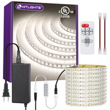 HitLights White LED Strip Lights Kit with Remote & 24V Power Supply, 16.4ft D...