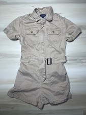 Polo Ralph Lauren Kids Little Girls Khaki Cotton Twill Utility Romper Size 8