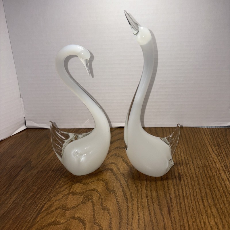 VTG 1950s Hand Blown Murano Style Glass Swan Figurines Art Deco Rare Fine Collec