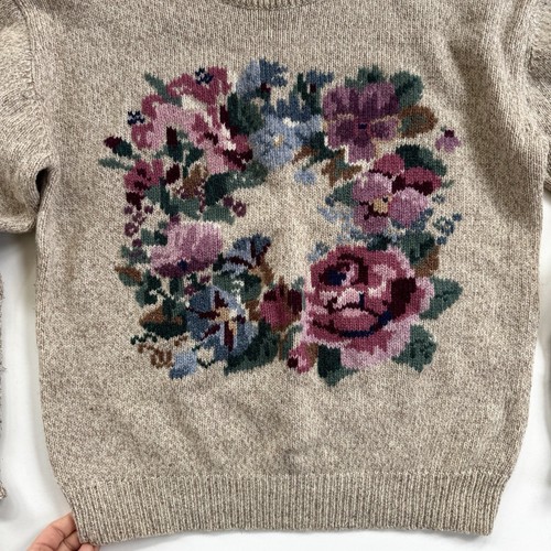 Vintage Eddie Bauer Floral Cottagecore Wool Sweater -Med, 85% Wool - Picture 2 of 10